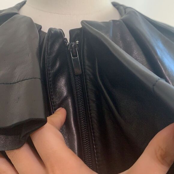 Diane Von Furstenberg black leather with pleated collar jacket - Picture 4 of 12